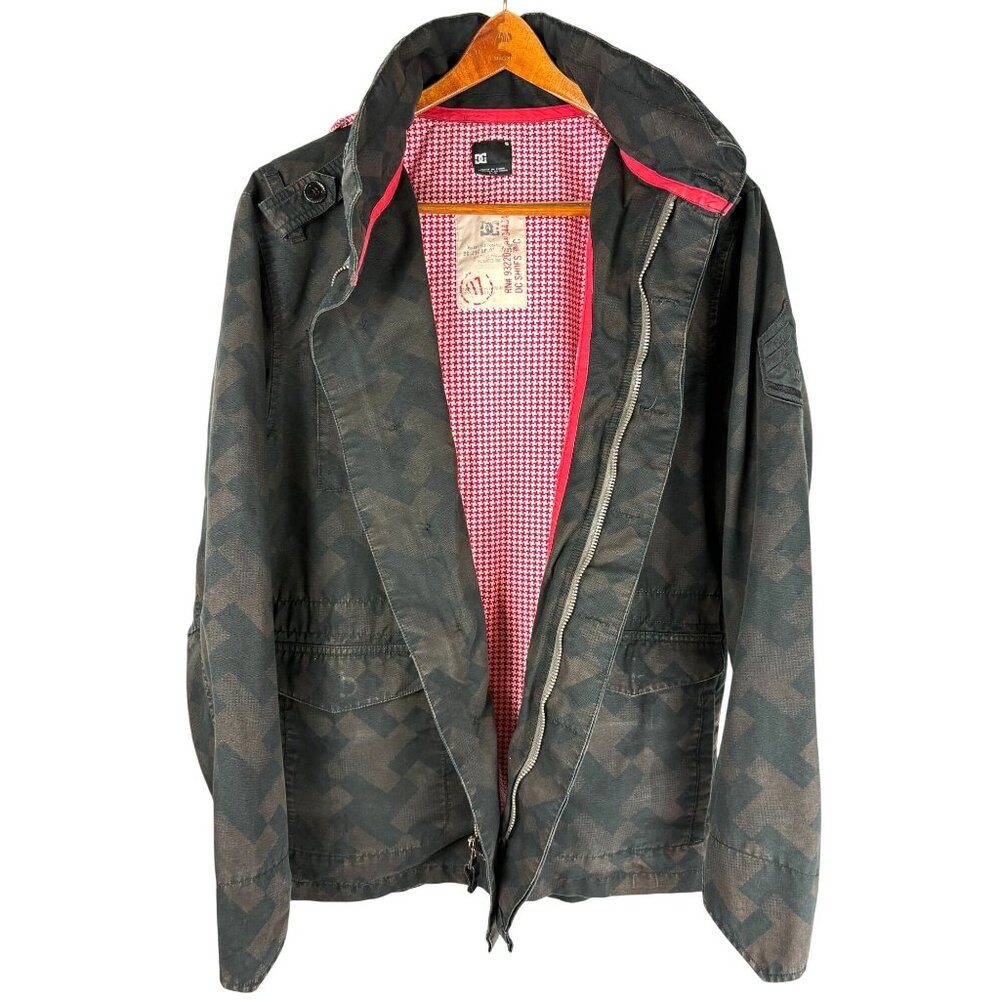 Rare VTG Skater DC Hooded Lined Embroidered Camo Military Jacket, Men's Large
